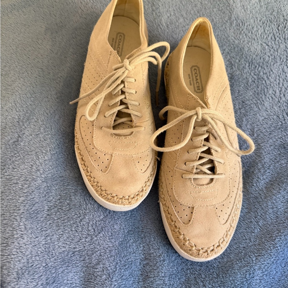 Coach Womens Beige Suede Lace-Up Sneakers/loafers